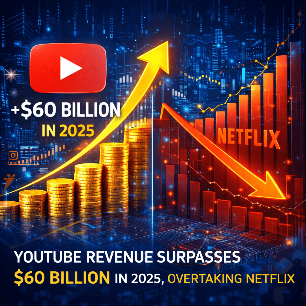 YouTube Revenue Surpasses $60 Billion in 2025, Overtaking Netflix