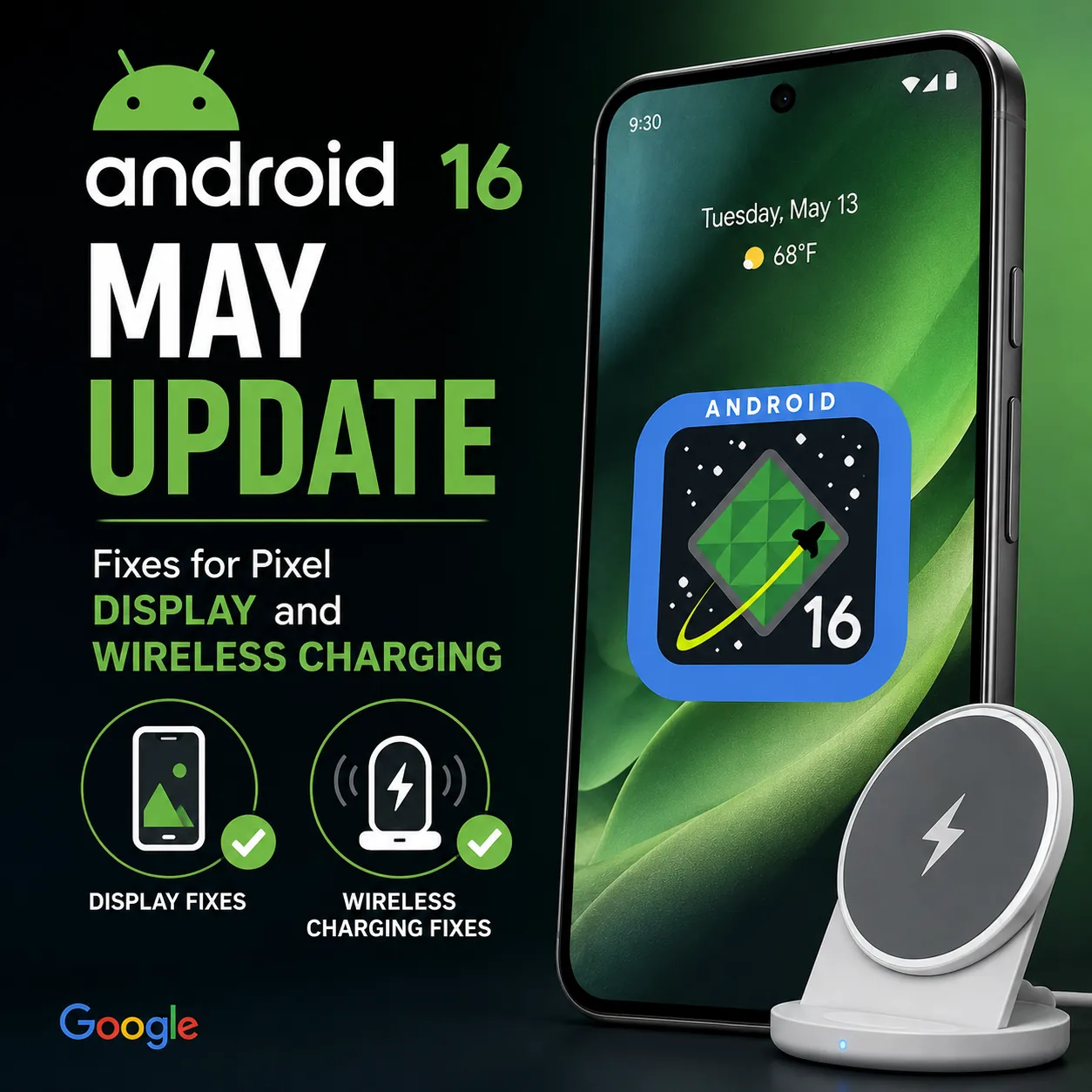 Android 16 May Update: Fixes for Pixel Display and Wireless Charging