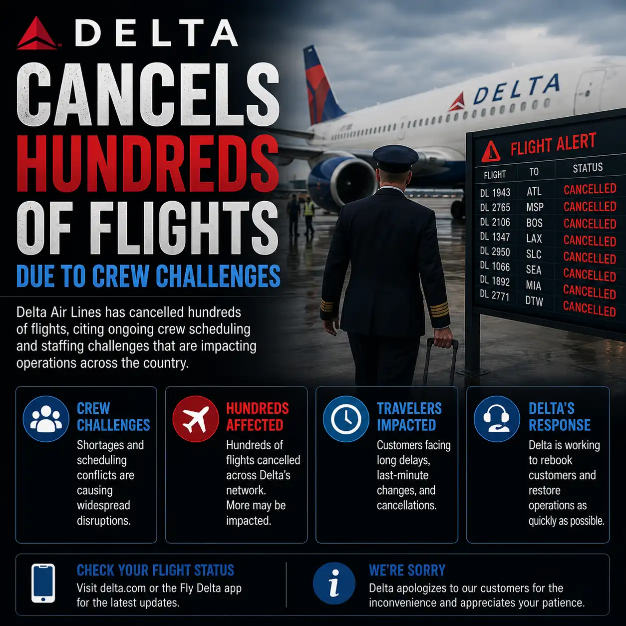 Delta Cancels Hundreds of Flights Due to Crew Challenges