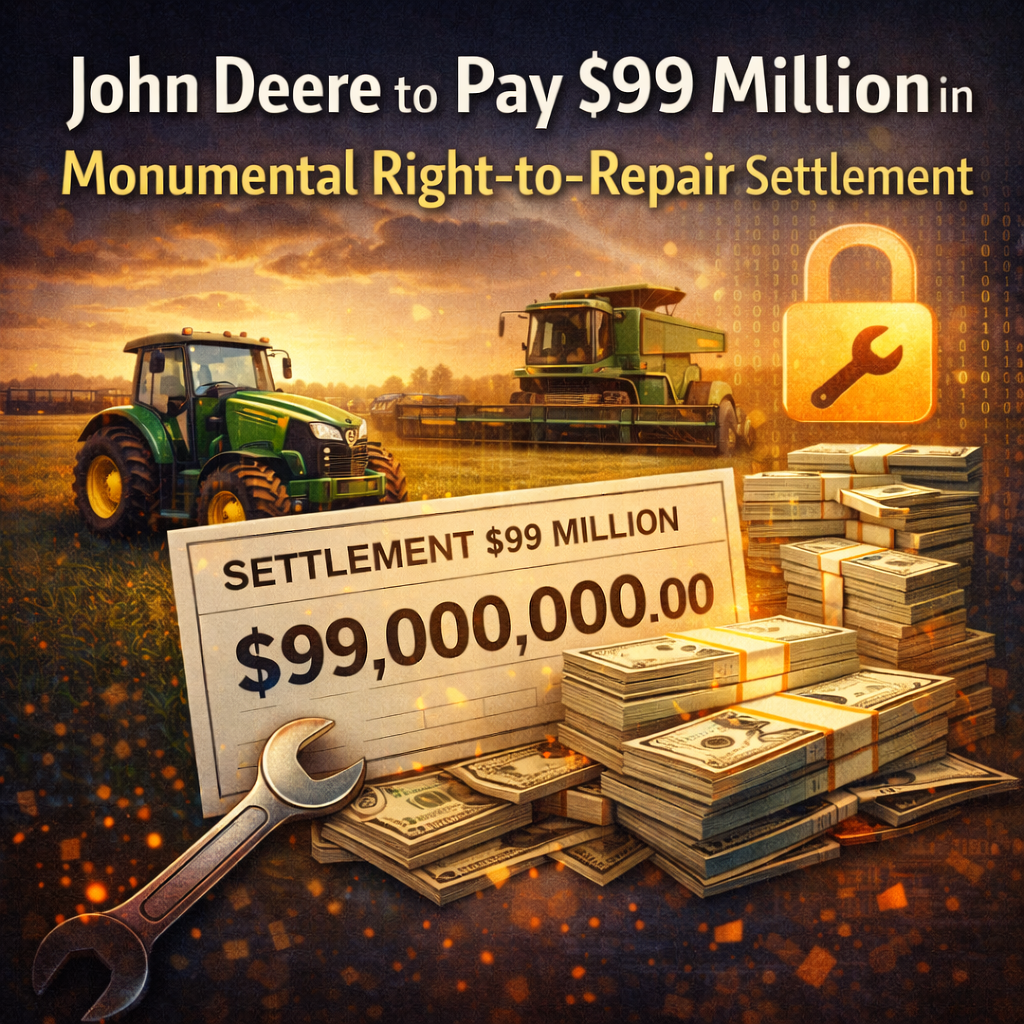 John Deere to Pay $99 Million in Monumental Right-to-Repair Settlement