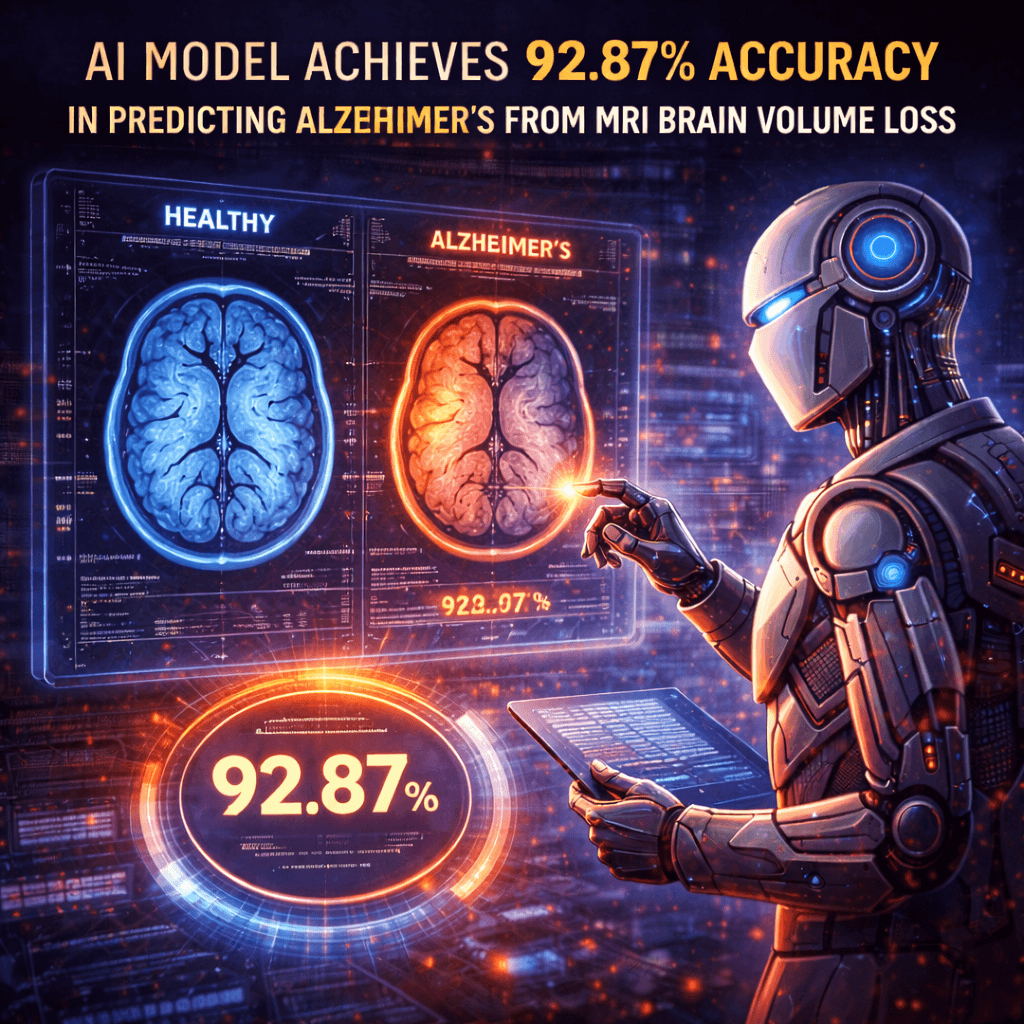 AI Model Achieves 92.87% Accuracy in Predicting Alzheimer's from MRI Brain Volume Loss